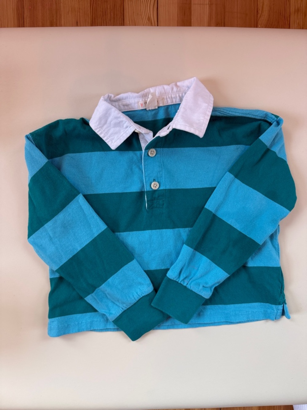 Crewcuts Striped Rugby Polo in Teal & Light Blue